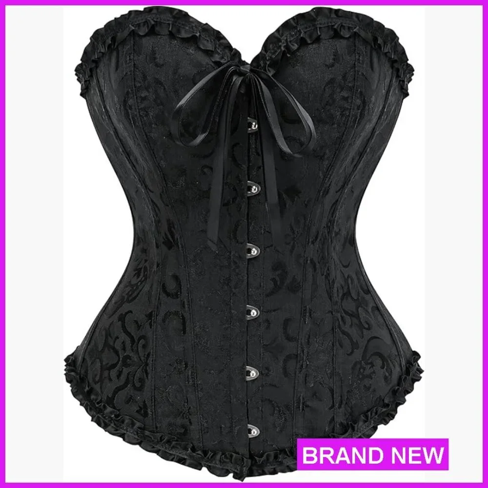 Vintage Satin Bustier Corset Top Lace Up Waist Cincher Shapewear Elegant